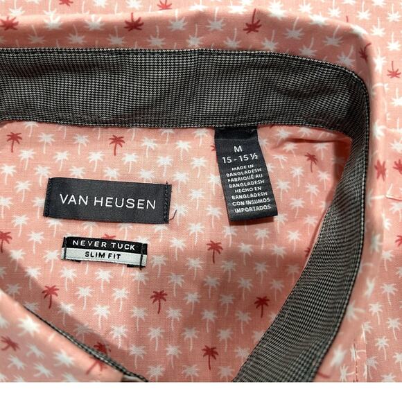 Van Heusen Men Slim Fit Shirt Button Up Tropical Summer Short Sleeve M 15 - 15.5 - Picture 8 of 8